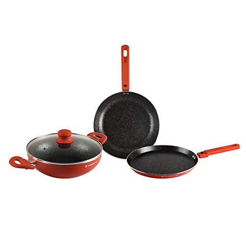 Wonderchef Power Non-Stick Cookware 4 pc Set | Kadhai with Glass Lid 2.6L, Dosa Tawa...