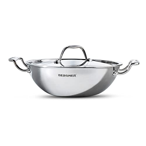 BERGNER Argent TriPly Stainless Steel 24 cm Kadai with Stainless Steel Lid, 2.5 L...