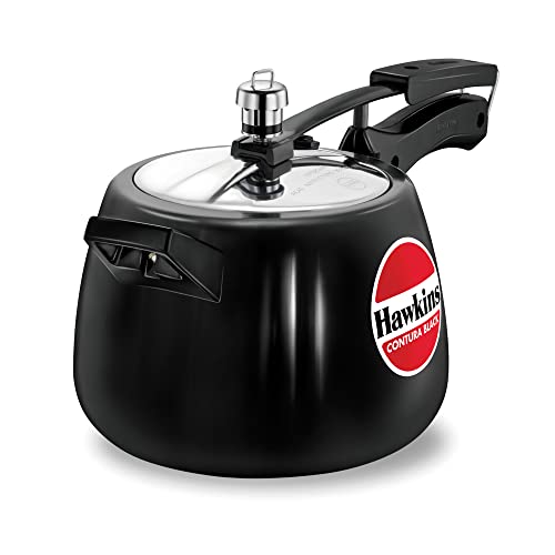Hawkins 4 Litre Contura Black Pressure Cooker, Hard Anodised Inner Lid Cooker, Handi...