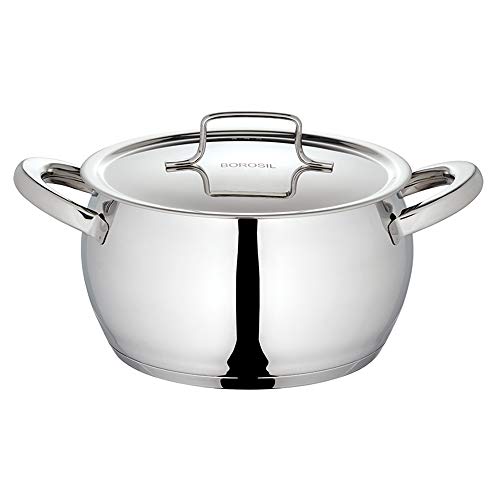 Borosil Stainless Steel Handi Casserole With Lid, Induction friendly, Impact Bonded...