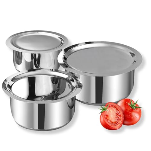 Vinod Stainless Steel 3 pc Tope Set with Capacity of 1.4 litres, 1.8 litres & 2.2...