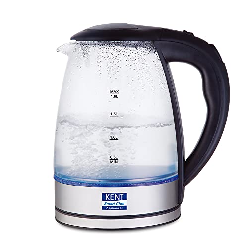 KENT Elegant Electric Glass Kettle (16052), 1.8L, Stainless Steel Heating Plate,...
