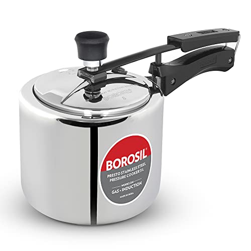 Borosil Presto Induction Base Stainless Steel Inner Lid Pressure Cooker, 3L