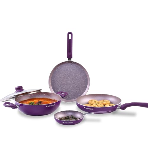 Wonderchef Royal Velvet Non-stick 5-pcs Cookware Set Fry Pan with Lid, Kadhai, Dosa...