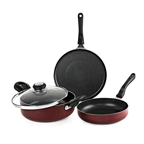 Cello Prima Induction Base Non-Stick Aluminium Pan Cookware Set of 3 (Dosa Tawa 28...