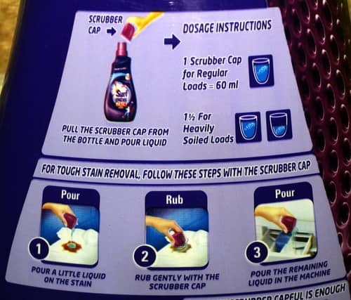 Instructions for using a liquid detergent